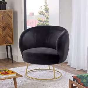 Modern Luxury Leisure Armchair – Black Fabric Chesterfield-Style Chair with Metal Base