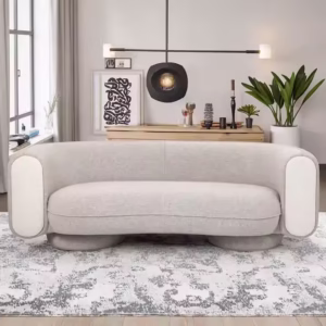 Nordic Tufted Velvet Convertible Sofa – Semicircular 3-Seater with Wooden Legs