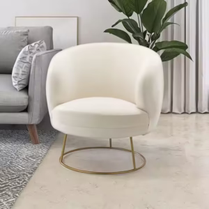 Modern Luxury Leisure Armchair – White Fabric Chesterfield-Style Chair with Metal Base