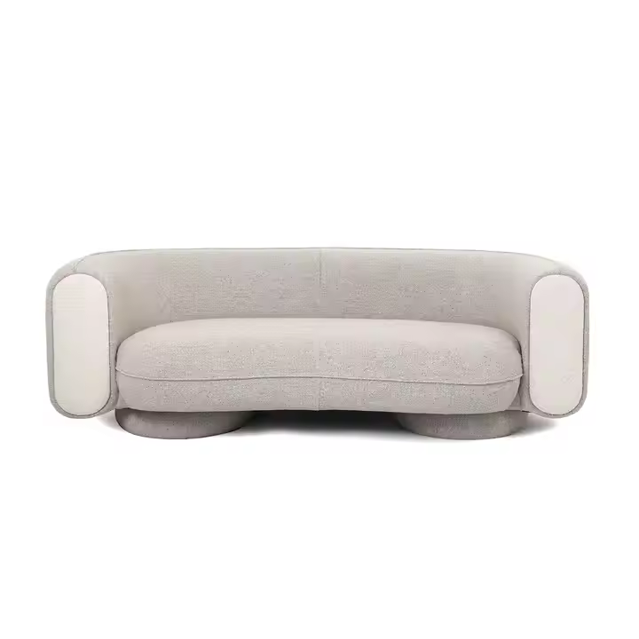 Nordic Tufted Velvet Convertible Sofa – Semicircular 3-Seater with Wooden Legs - Image 2