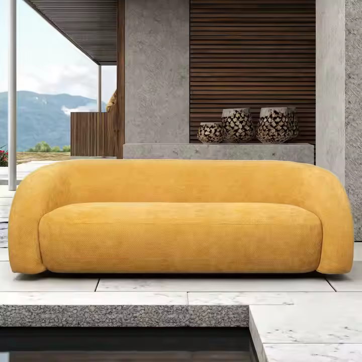 High-Quality Luxury Modern Chesterfield Fabric Sofa – 3-Seater (Yellow)