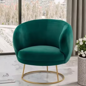 Modern Luxury Leisure Armchair – Green Fabric Chesterfield-Style Chair with Metal Base