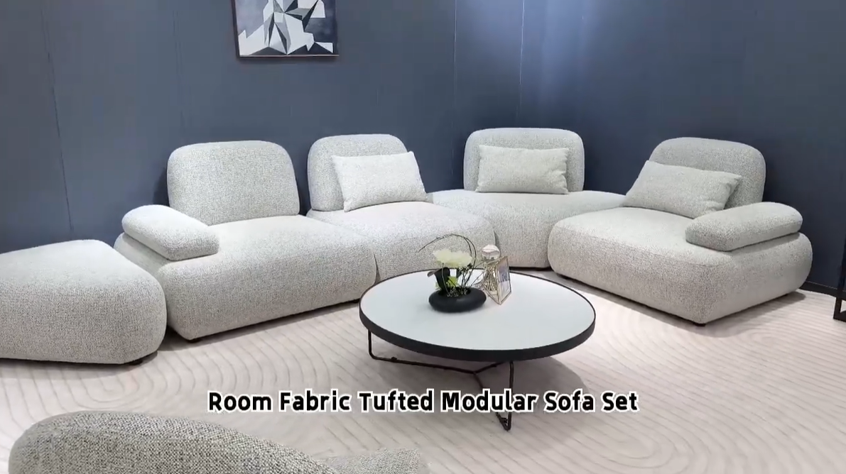 Modern Tufted Modular L-Shape Curved Sectional Sofa Set – Villa-Style Lounge Comfort
